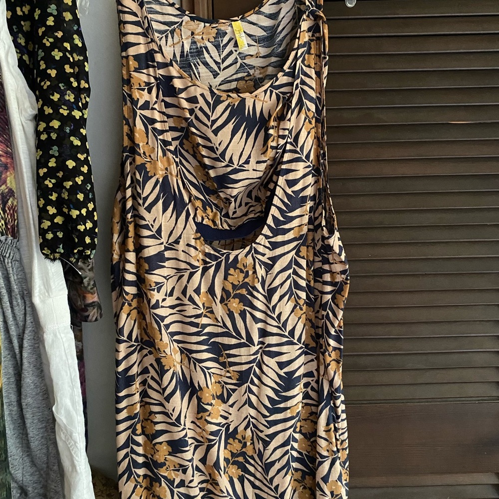 Free People Navy and Gold Leaf Print Dress